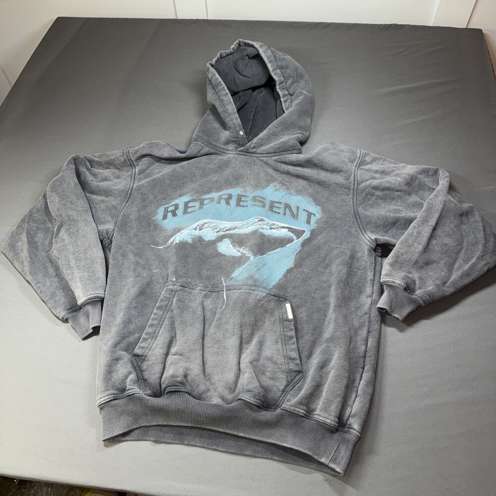 Represent Clo Shark Jaws Hoodie Vintage Grey Mens Size Small